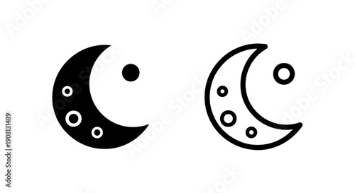 Stylized Black and White Moon Icons with Circles, Representing Night or Space
