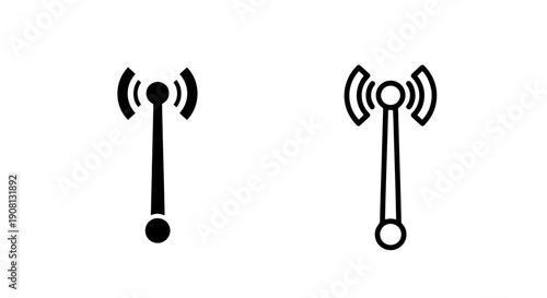 Vector icons of radio antenna, solid and outline styles, on white background