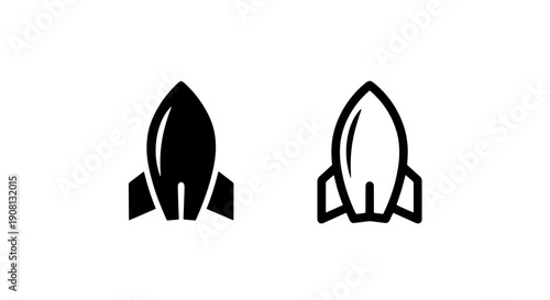 Rocket Icons: Spacecraft Symbols in Solid Black and Outline