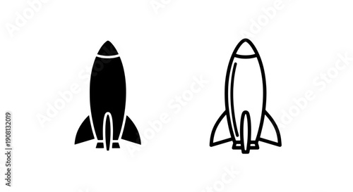 Spaceship Icons: Rocket Ship Symbols in Solid Black and Outline