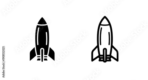 Rocket Icons: Space Exploration Symbols in Solid Black and Outline