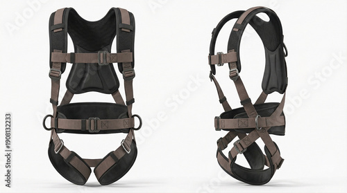 Full body safety harness with adjustable straps isolated on white background
