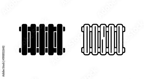 Old style radiator icon, black and white, vector illustration