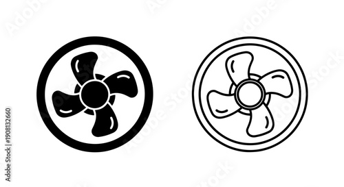 Ventilation fan icon, black and white, vector illustration