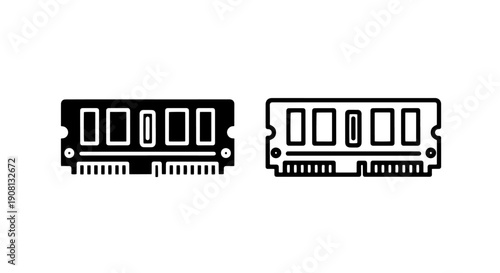RAM memory stick icon, black and white, vector illustration