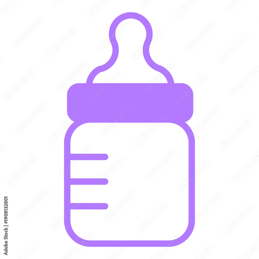 Obraz premium Purple baby bottle line icon, Nursing bottle for infant illustration, Baby feeding equipment symbol, Newborn childcare and maternity concept, Pediatric nutrition and milk bottle flat design