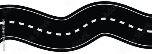 Long Curved and Wavy Asphalt Road Top View for Travel Route, Navigation Map, and Transportation Design Vector