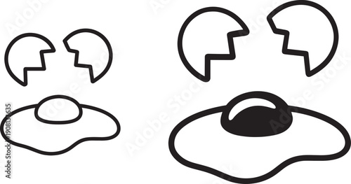 Broken Egg Shell with Fried Egg Line Icon Set Minimal Food Vector Illustration for Restaurant Cooking and hotel Culinary