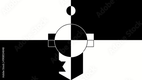 Abstract Geometric Figure in Black and White Contrast