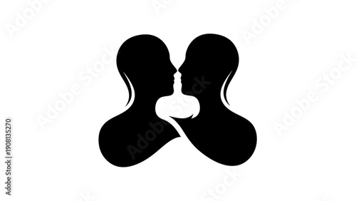 Abstract Silhouette of Two Heads Kissing, Symbolizing Love, Connection, and Intimacy