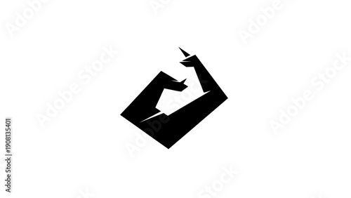 Black abstract geometric wolf head logo, sharp lines, minimalist, strong, powerful