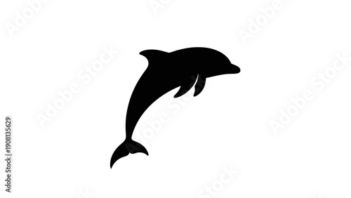 Black Silhouette of a Dolphin Jumping Out of Water