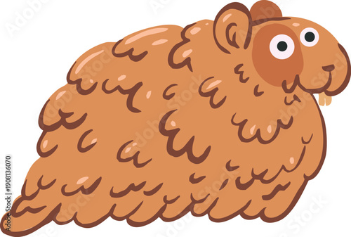 Fluffy guinea pig or hamster character in color cartoon flat style. Cute funny animal pet for children book, zoo market, game. Vector illustration.