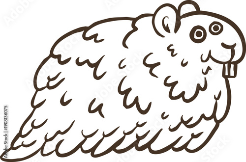 Cartoon funny pet guinea pig or cute hamster in monochrome outline style for children coloring book sticker or game. Doodle funky character. Vector illustration.