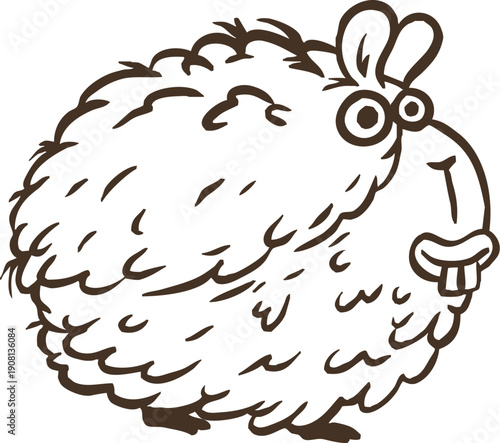 Cartoon funny pet guinea pig or cute hamster in monochrome outline style for children coloring book sticker or game. Doodle funky character. Vector illustration.