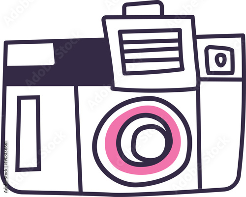 Photo camera doodle icon. Vintage camera symbol