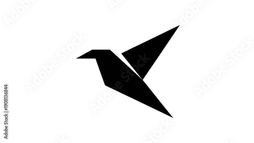 Minimalist Black Origami Bird Flying Silhouette on White Background