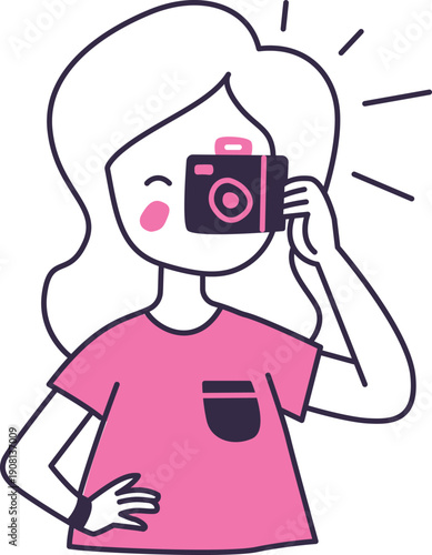 Girl shoot photo. Hand drawn photographer character