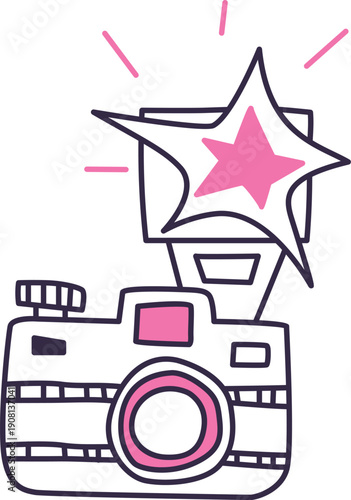 Photography flash doodle icon. Hand drawn photo camera