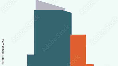 Modern Abstract Building Design with Geometric Shapes and Teal, Orange, Grey Colors