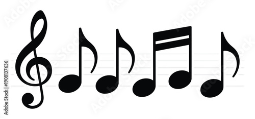 Musical Notes on Staff: Treble Clef, Eighth Notes, and Sixteenth Note