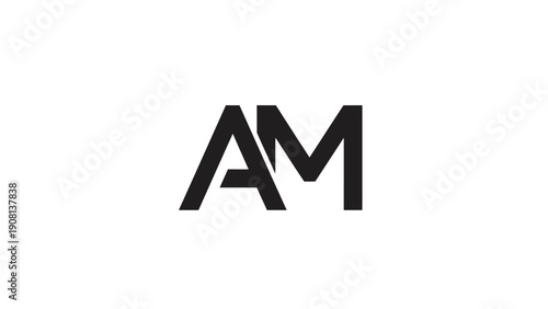 Monogram AM, Bold Black Letters, Minimalist Design, Clean White Background