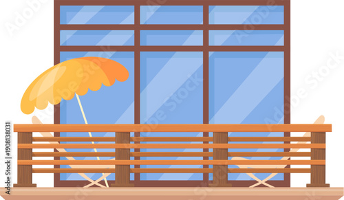 Hotel terrace. Resort building patio cartoon icon