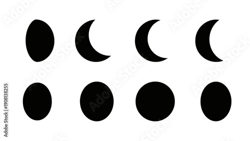 Phases of the Moon Cycle: Full Moon to Crescent, Celestial Body Orbit Illustration