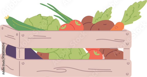 Vegetable harvest. Organic farm food in wooden box