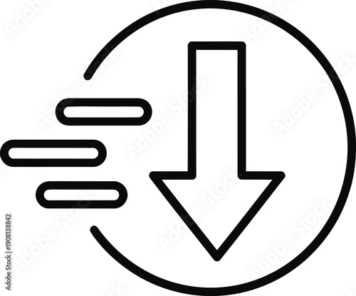 A simple line drawing of a download icon with an arrow pointing downwards.