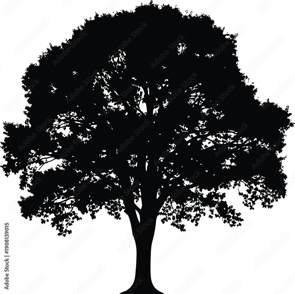 Fototapeta premium Silhouette of a majestic tree with sprawling branches and dense foliage viewed from below in a serene environment