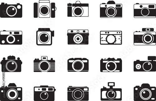 collection of various camera icons on white background
