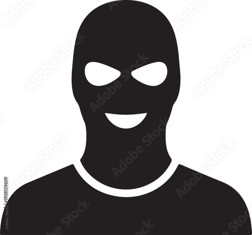 Silhouette of a smiling thief in a balaclava representing crime and anonymity