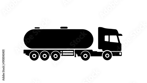 Flat black glyph icon of a cryogenic liquid tanker truck on white background for industrial or transportation concepts