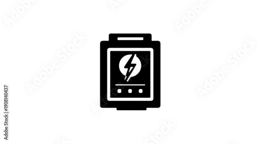 Black flat icon of dc to ac power inverter with lightning symbol on screen