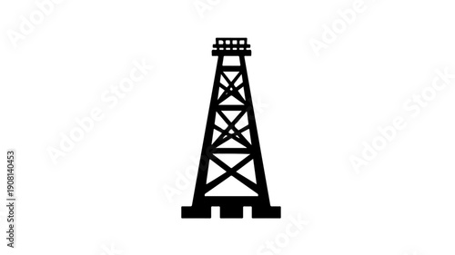 Black silhouette of an oil rig tower on a white background symbolizing industry and energy