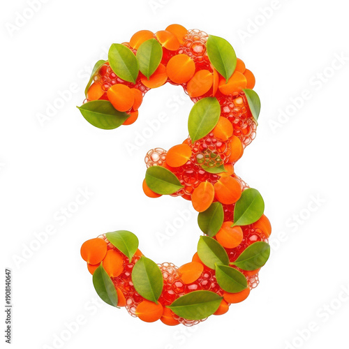 Vibrant green number three made of leaves, nature design