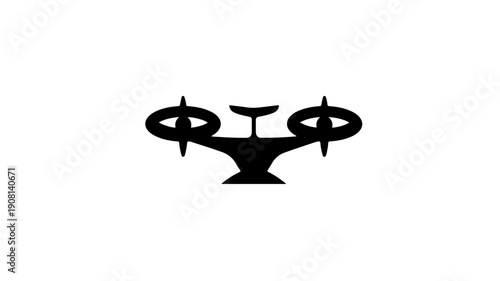 Black glyph icon of a hydrogen powered vtol aircraft with rotors symbolizing sustainable aviation and futuristic transportation technology