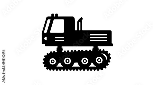 Black silhouette hydrogen powered snow tractor icon with tracks and cabin on white background for eco friendly winter concept