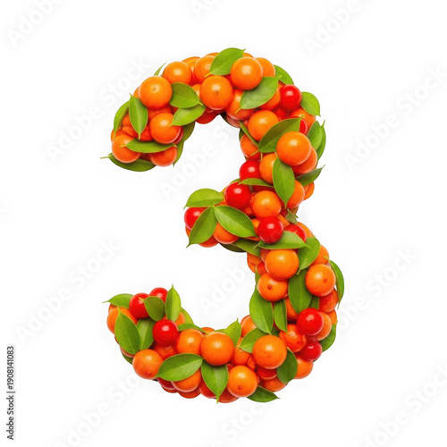 3d rendered number 3 in vibrant fruity colors, digital art