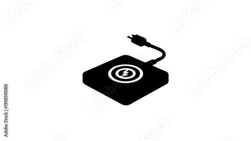Anti static grounding wrist strap icon with plug and safety symbol on a flat black background for electronics protection
