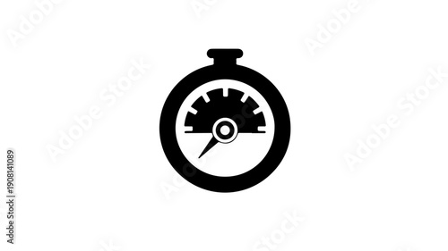 Black analog pressure gauge icon with white dial and pressure needle indicator on transparent background for industrial or technical use