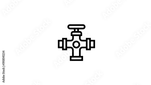 Simple black line icon of a gas valve or tap with four connections on a white background minimalist design