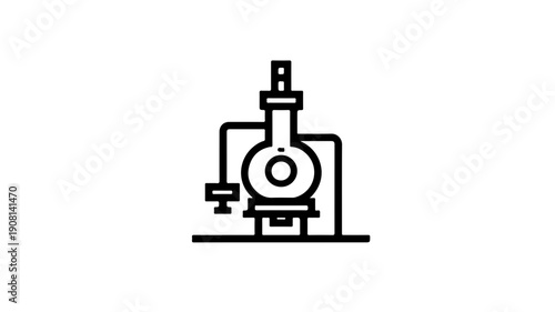 Simple black line icon representing industrial steam methane reformer equipment for hydrogen production