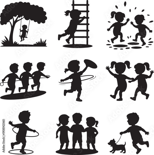 children playing outside in various activities and games together