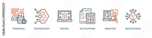Fintech banner web icon vector illustration concept with icon of financial, technology, digital, accounting, analysis and blockchain
