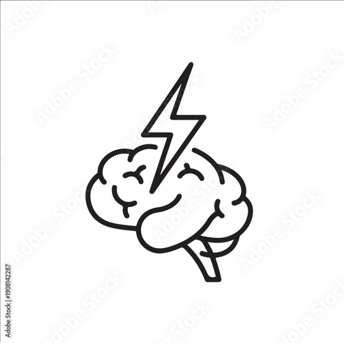 A stylized illustration of a brain with a lightning bolt, symbolizing a moment of insight or inspiration. isolated on white background, illustration