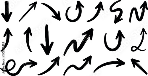 Hand‑Drawn Arrow Icons Collection: Sketchy Brush Stroke Pointers, Doodle Symbols and Creative Directions
