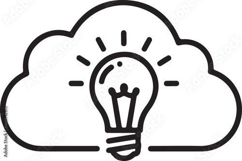 A lightbulb shining brightly within a cloud, symbolizing an idea or inspiration. isolated on white background, illustration