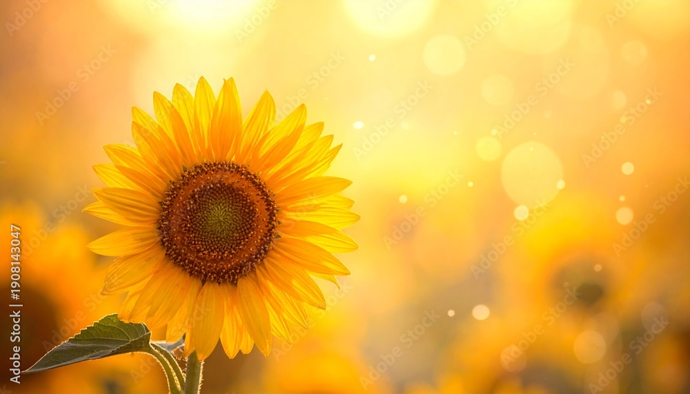 Obraz premium Vibrant Sunflower Bloom in Golden Light a Cheerful Summer Day in a Field.